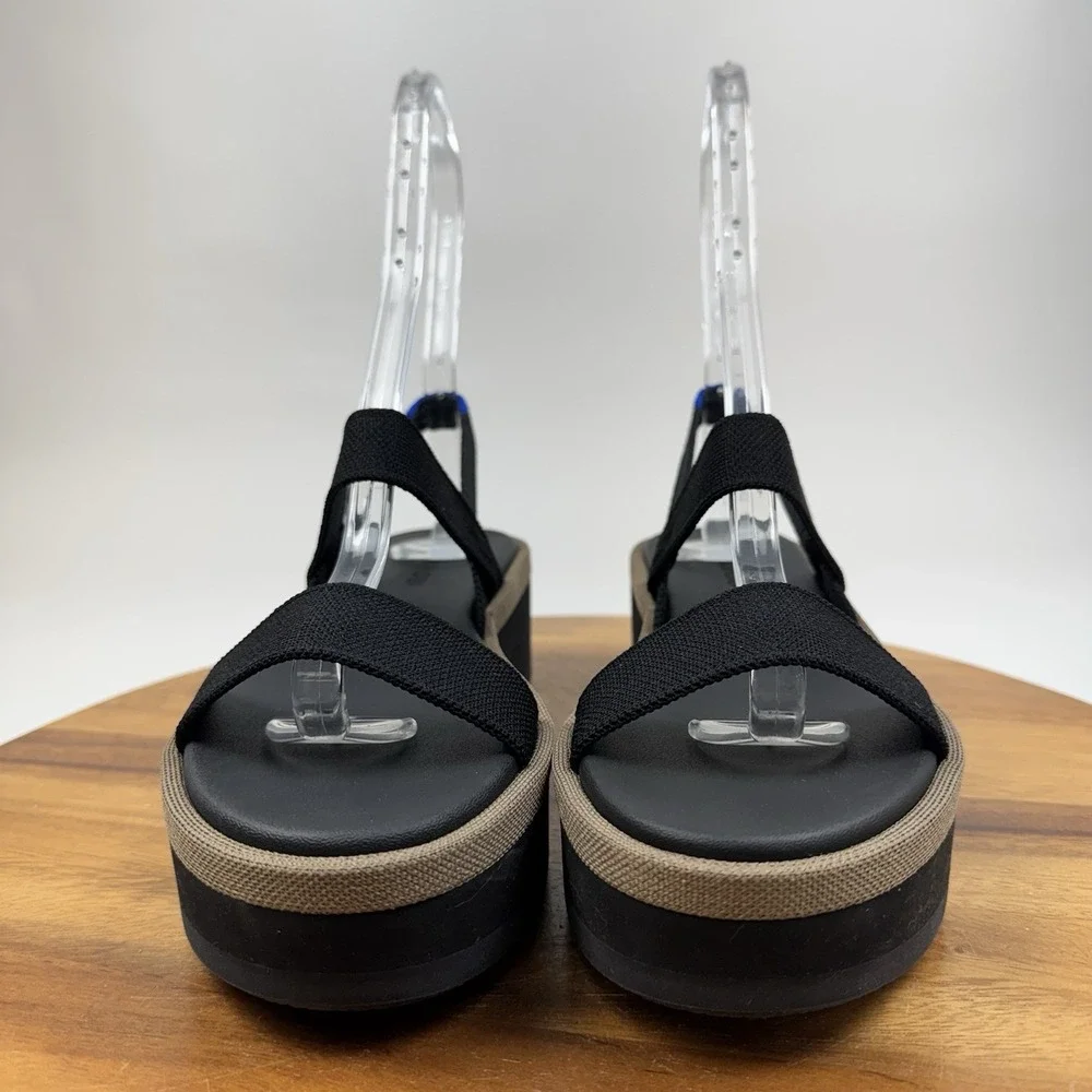 New Womens Rothys The Lightweight Wedge Black Knit Platform Sandals Size 8.5 M